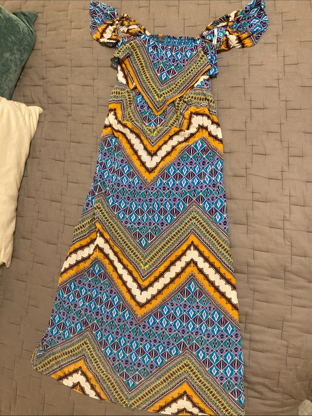 Vibrant Chevron Maxi Dress in Blue & Yellow